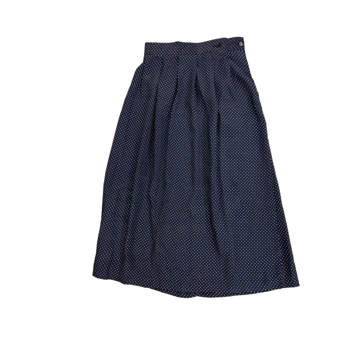 Navy Blue Vintage Polka Dot Midi Skirt Pleated A-Line Tagged Size 14 (XS/S Actual Size)