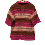Zara Striped Open-Knit Polo Sweater Pink Brown