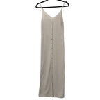 Mango Linen Blend Ribbed Knit Maxi Dress Beige Sleeveless Button Front XS