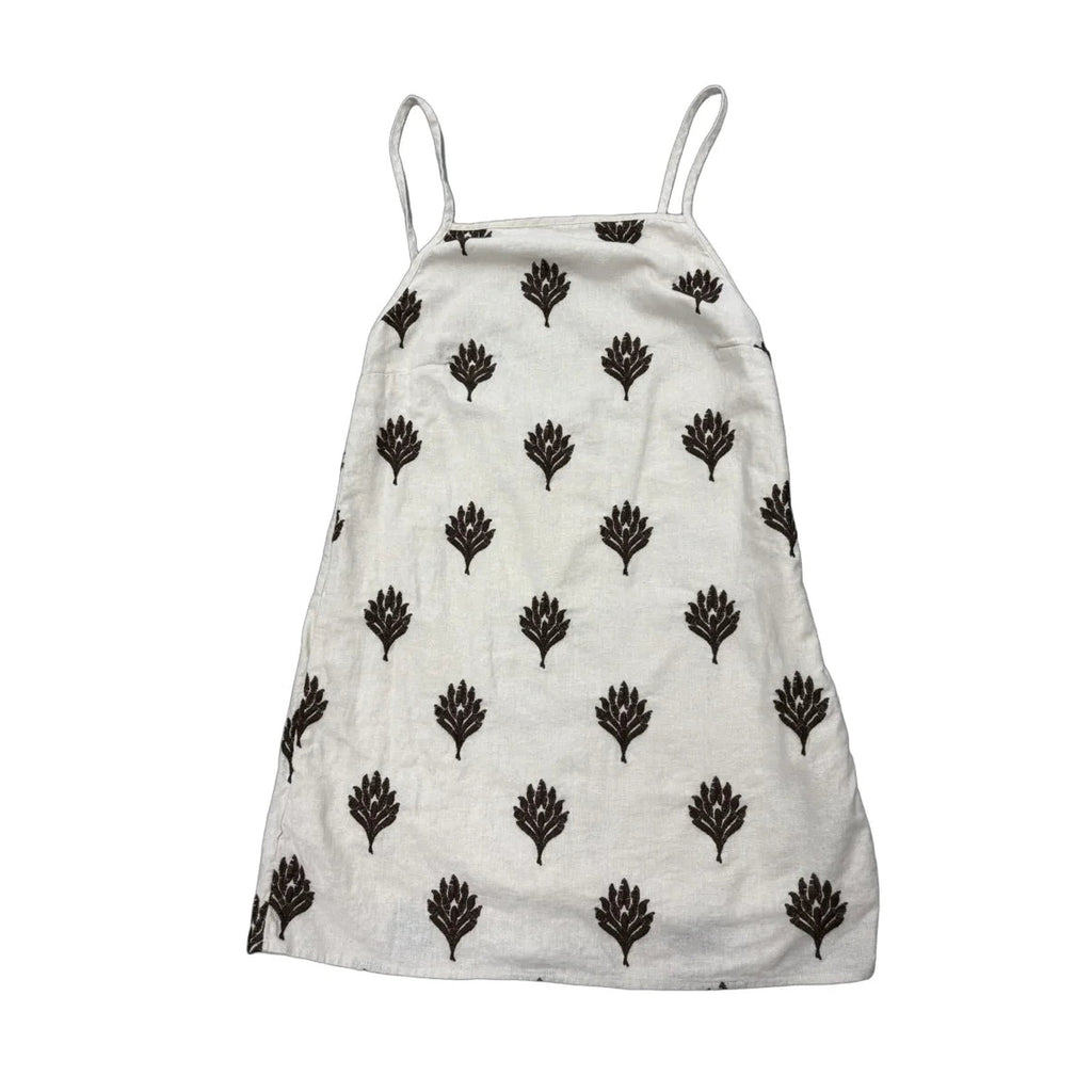 Abercrombie & Fitch Embroidered Floral Linen Mini Dress White and brown