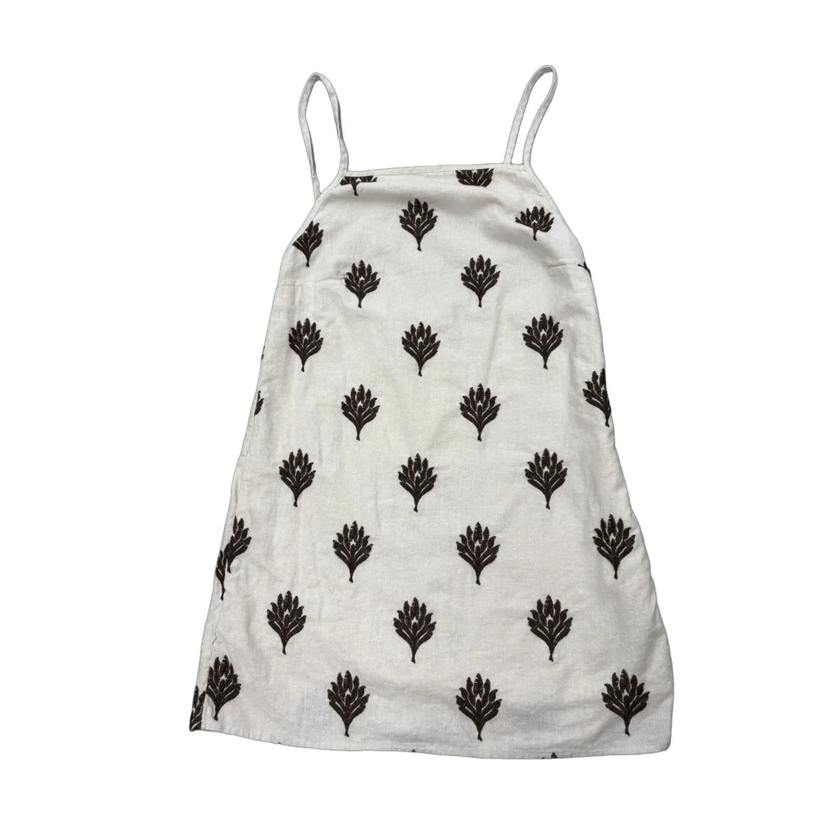 Abercrombie & Fitch Embroidered Floral Linen Mini Dress White and brown