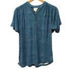 Maeve Anthropologie Blue Print Blouse Size Small Viscose Short Sleeve Boho Top