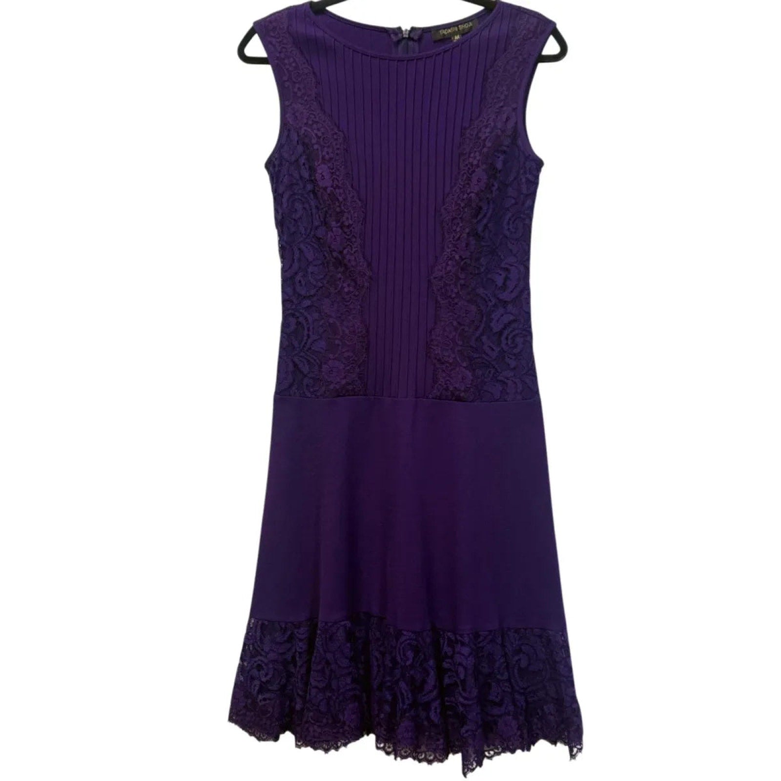 Tadashi Shoji Purple Lace-Trim Fit and Flare Dress