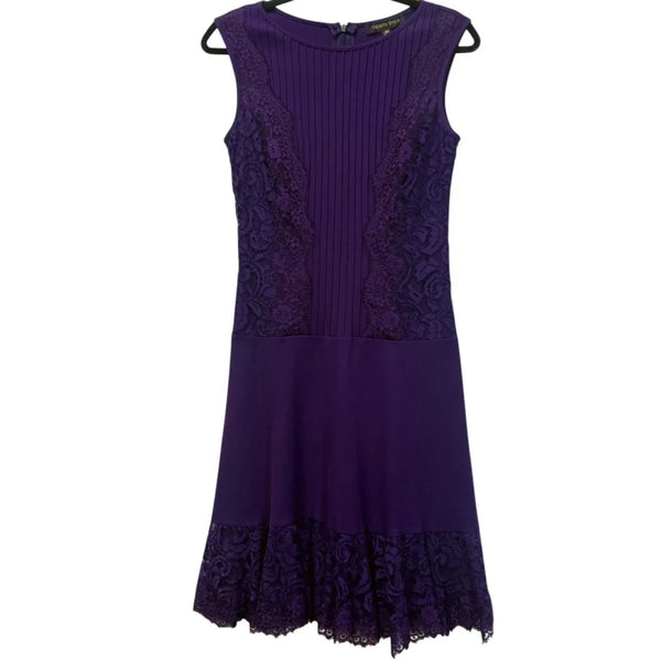 Tadashi Shoji Purple Lace-Trim Fit and Flare Dress