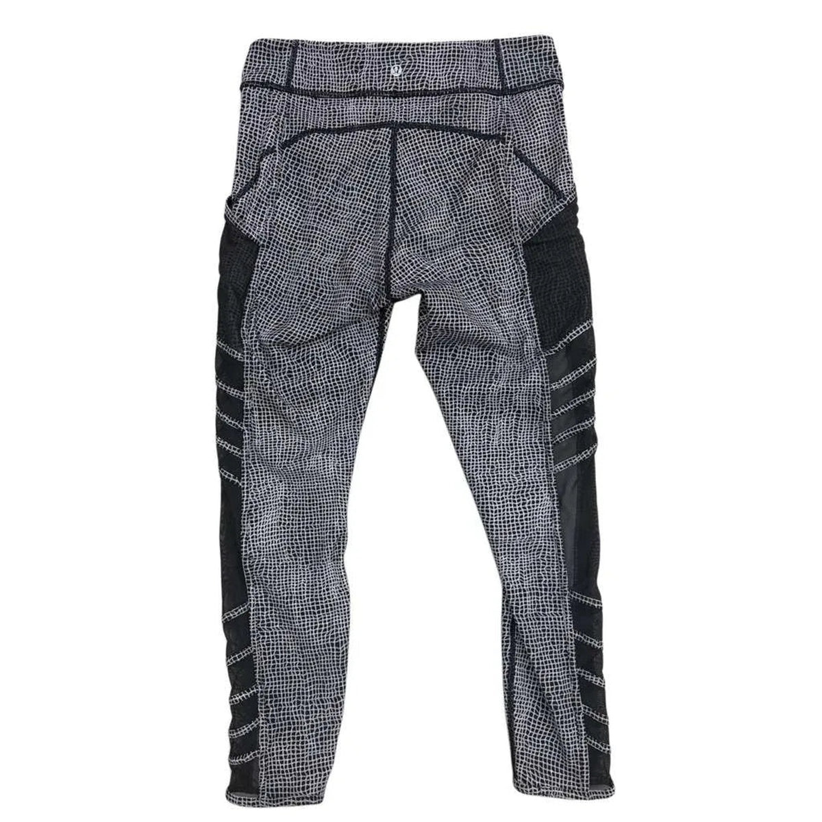 Lululemon Grid Print Crop Athletic Leggings Mesh Panels Black