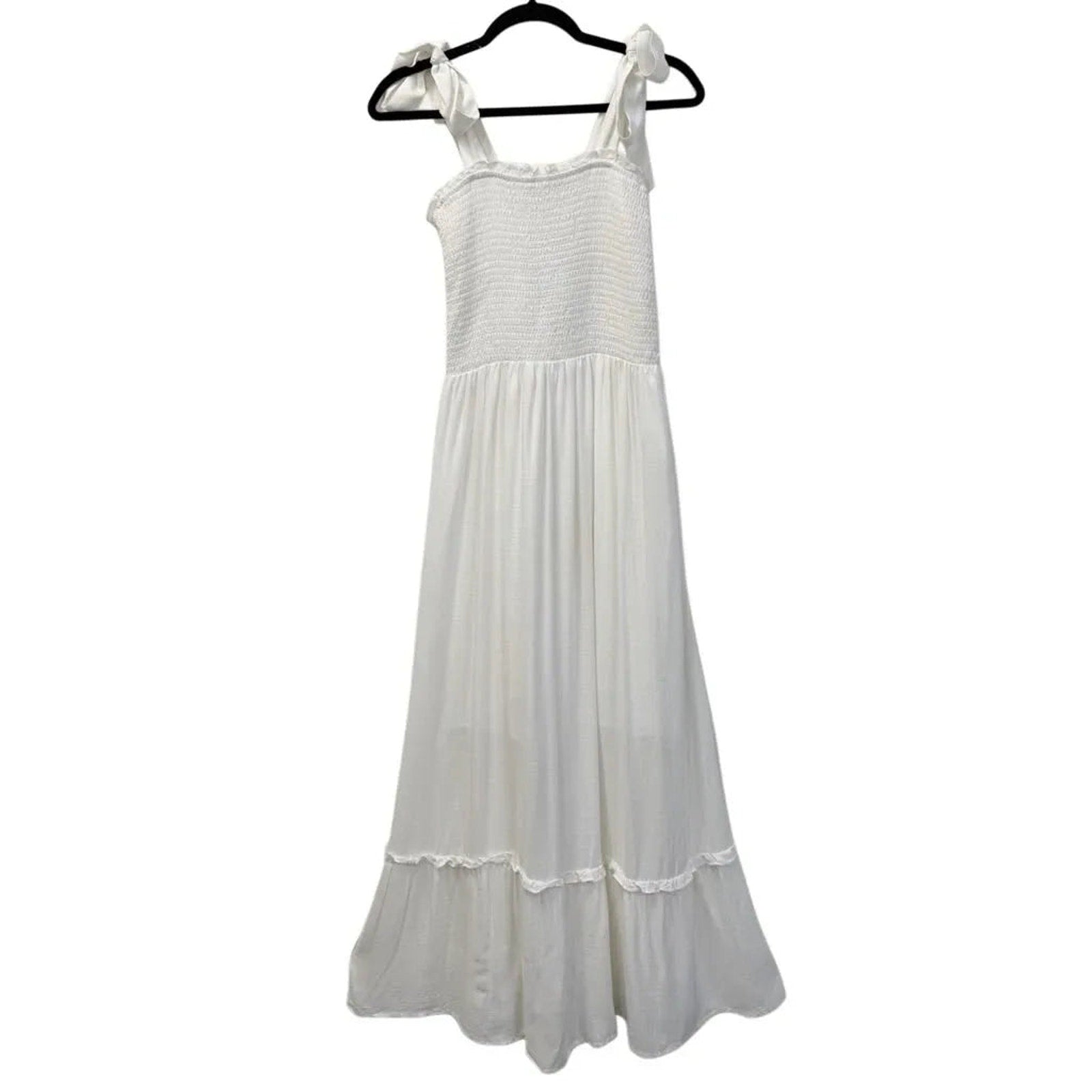 Zesica Smocked Bodice Tie-Shoulder Maxi Dress White
