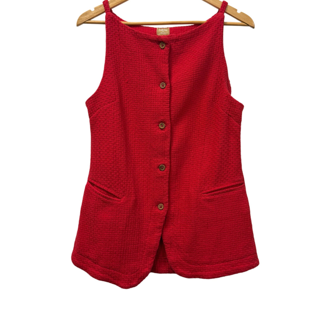Free Est. red cotton vest shirt button down for woman is size s/p