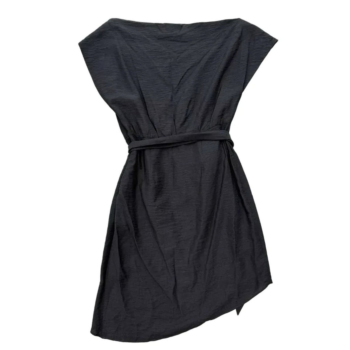 Wish Black Belted Mini Dress Cap Sleeves