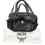 MCM Black Leather Studded Satchel Handbag with Crossbody Strap