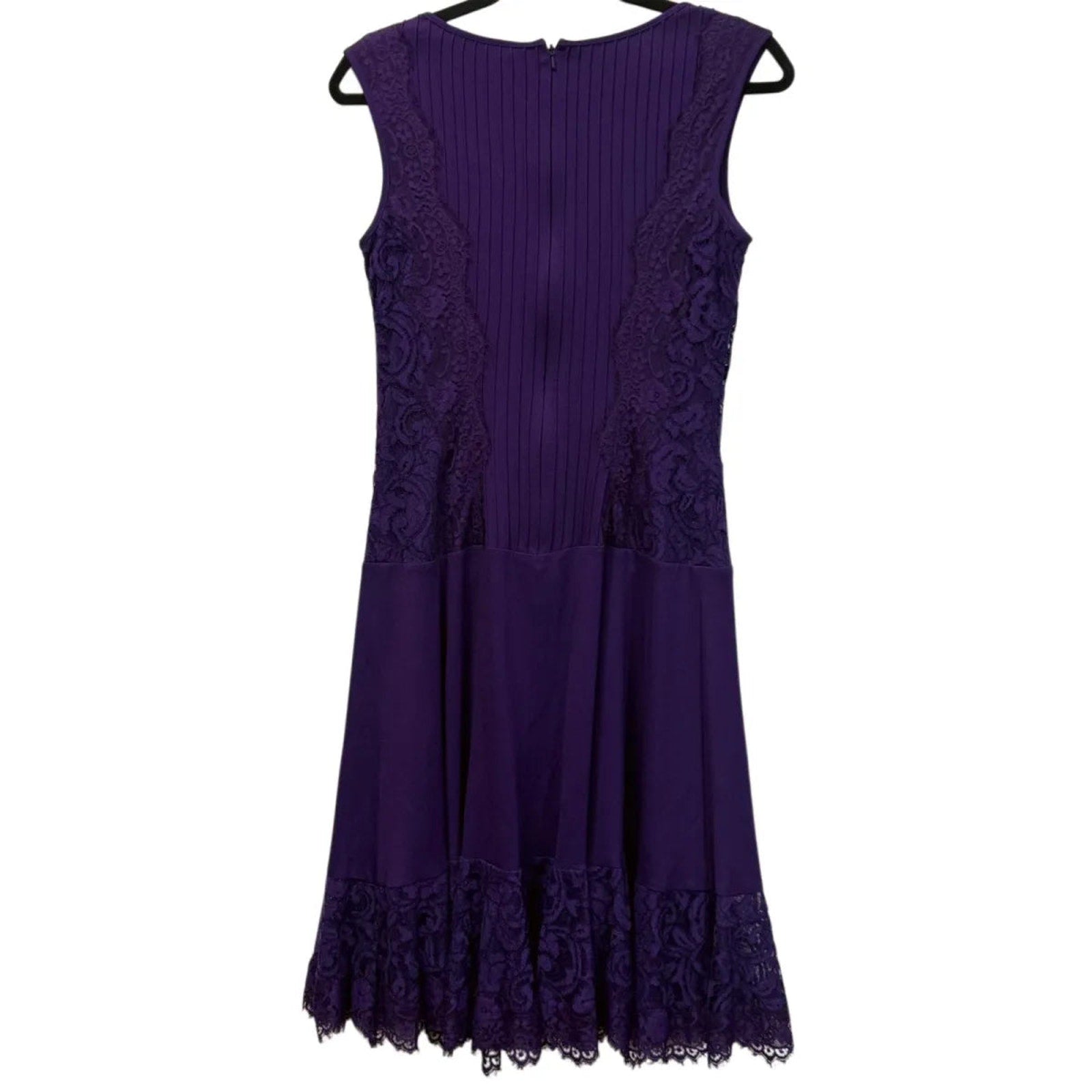 Tadashi Shoji Purple Lace-Trim Fit and Flare Dress