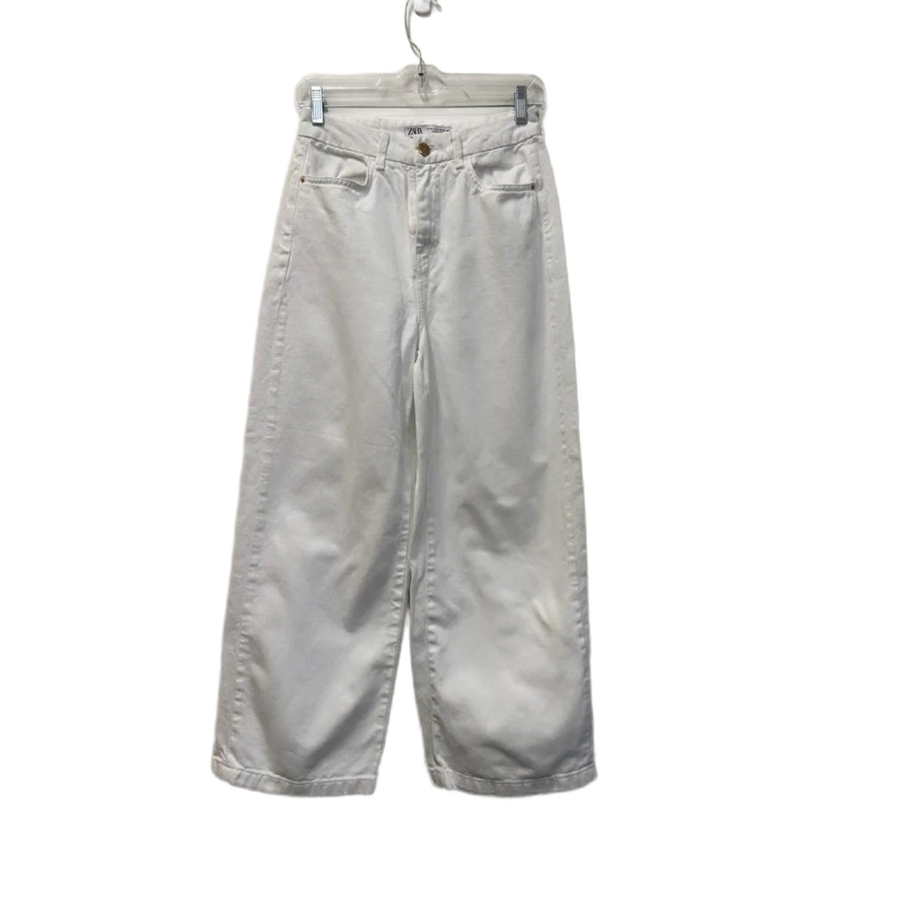 ZARA Wide Leg White Denim Jeans High Rise