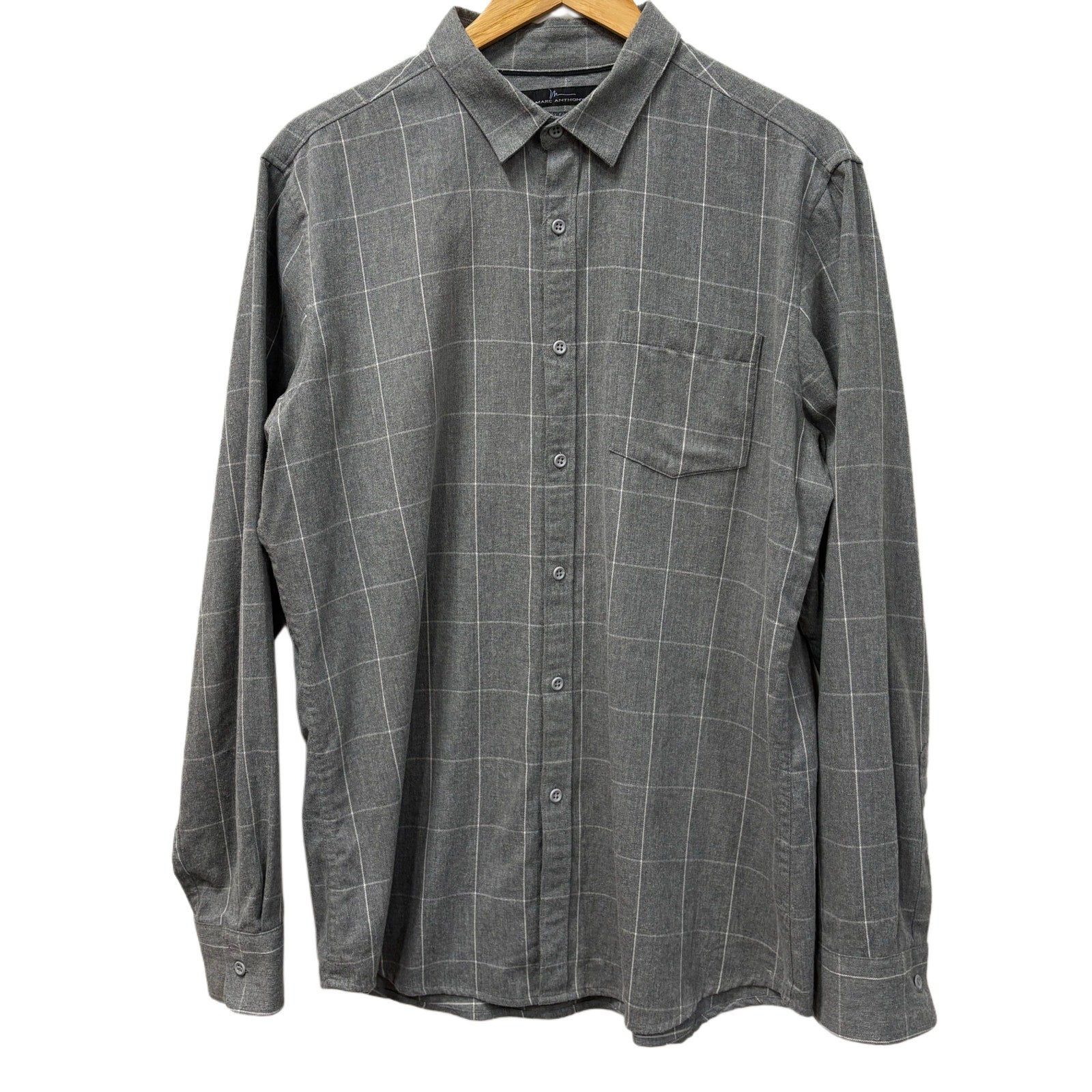 Marc Anthony slim fit men's checkered grey button down shirt in size L