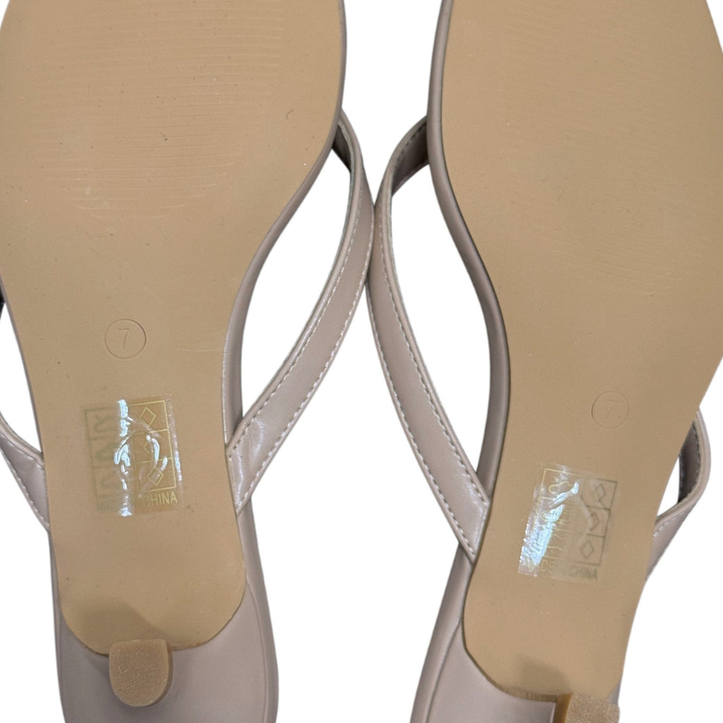 Nude Kitten Heel Flip Flop Sandals Size 7 Square Toe Minimalist Heeled Slides