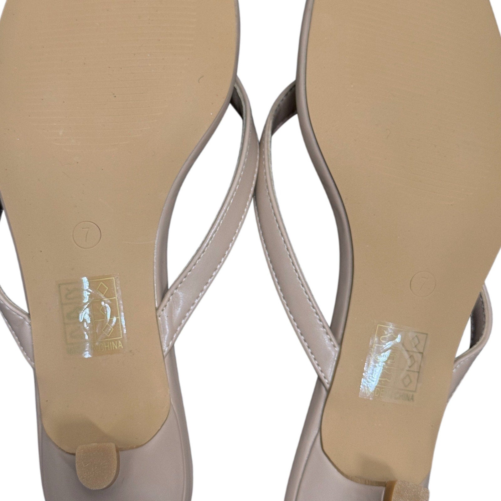 Nude Kitten Heel Flip Flop Sandals Size 7 Square Toe Minimalist Heeled Slides