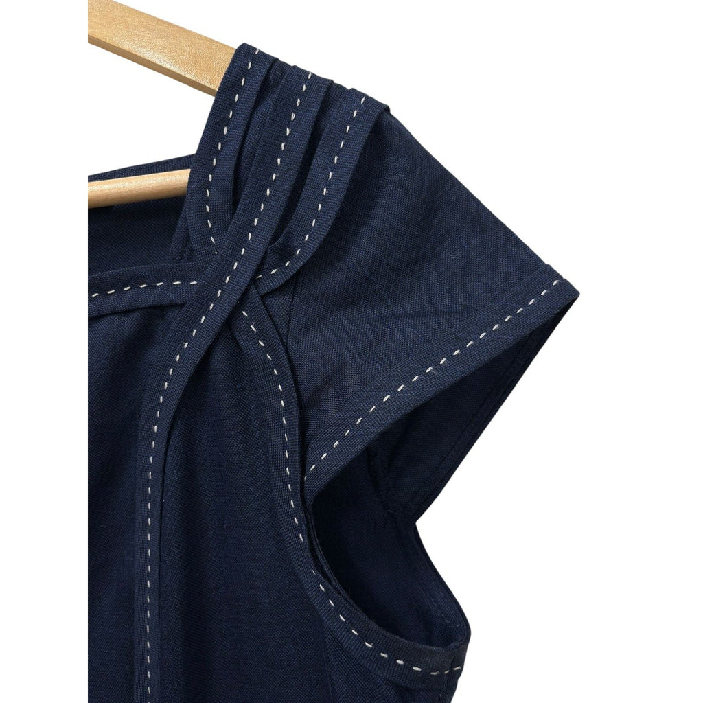 Brooks Brothers Linen Blend Cap-Sleeve Sheath Dress Navy