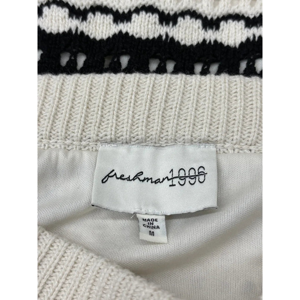 Cream & Black Striped Crochet Knit Midi Skirt M