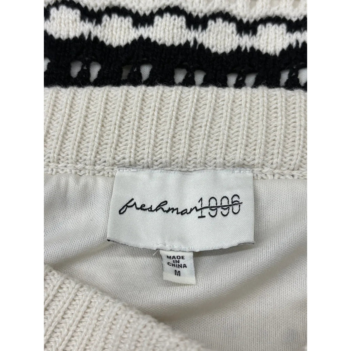 Cream & Black Striped Crochet Knit Midi Skirt M