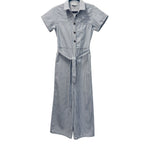 French Paris Striped Wide Leg Jumpsuit Belted Blue White Size S
