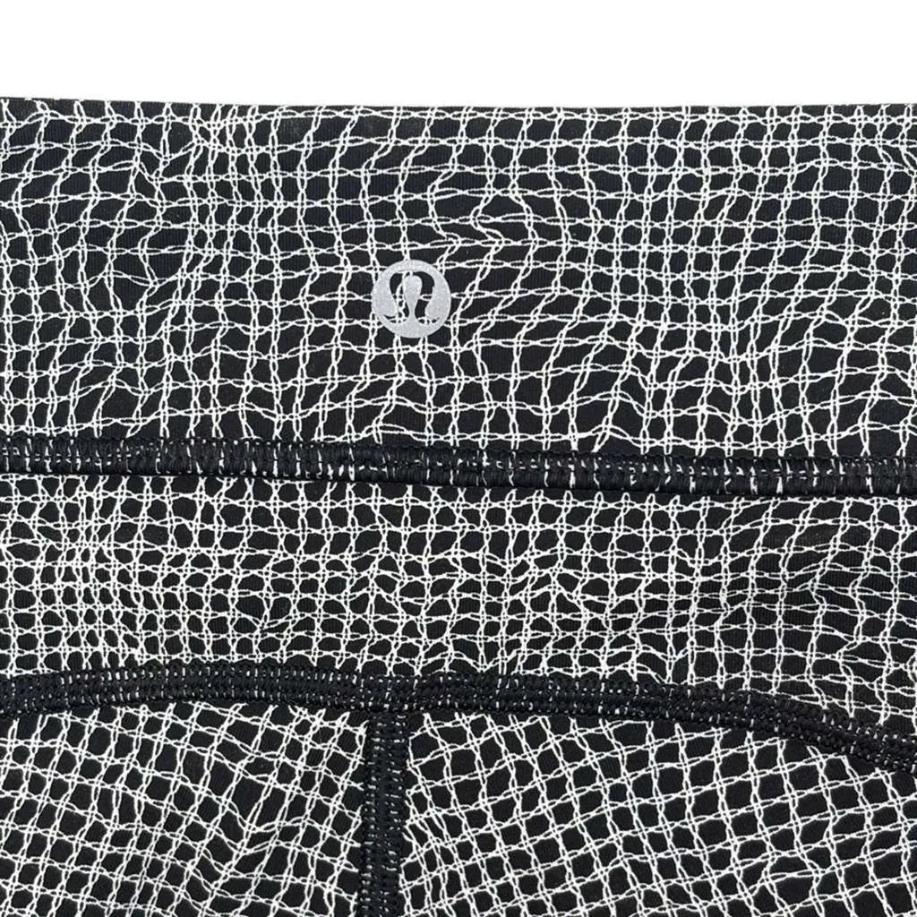 Lululemon Grid Print Crop Athletic Leggings Mesh Panels Black
