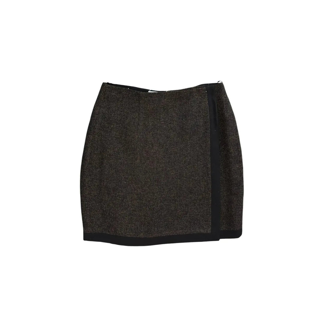 Randolph Duke Metallic Tweed Wrap Mini Skirt Black Gold