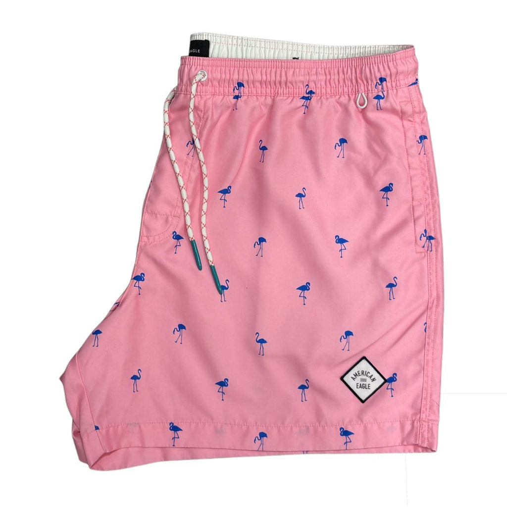 American Eagle Pink Flamingo Print Swim Trunks Size XXL