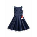 JJ's House Navy Satin A-Line Formal Dress Off-Shoulder