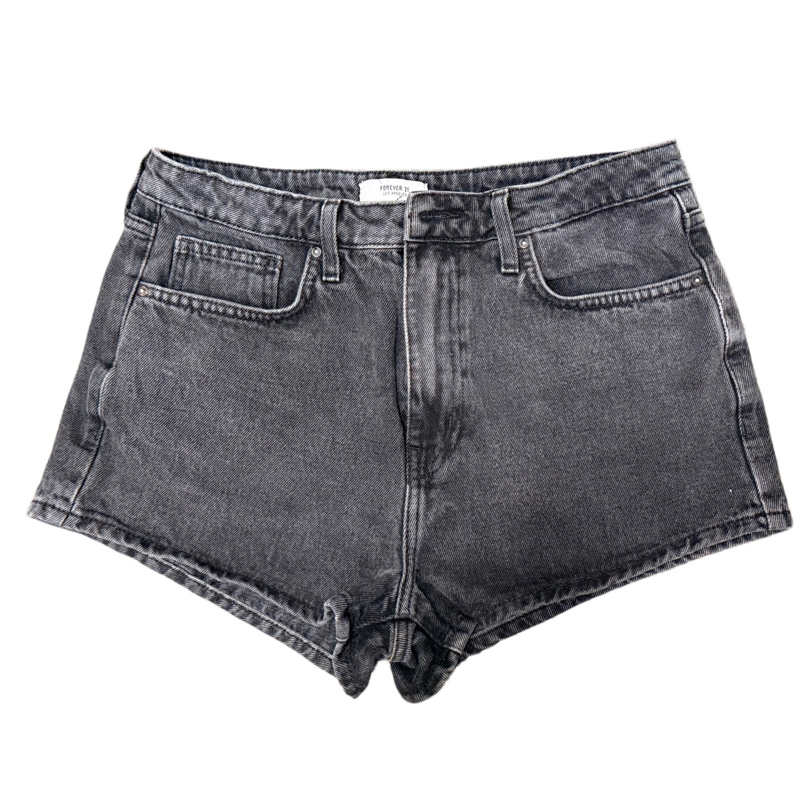 Forever 21 Women’s Black Denim Shorts Size 30 High Rise Raw Hem Distressed