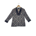 Talbots Medallion Print Long Sleeve Tunic Top Navy