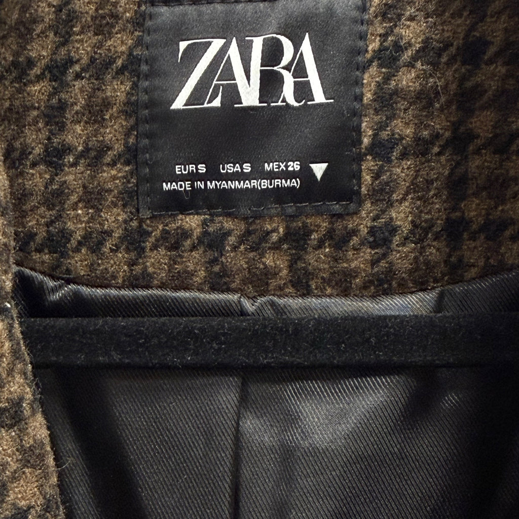 Zara Brown Black Houndstooth Tailored Blazer Jacket Size S Career Casual