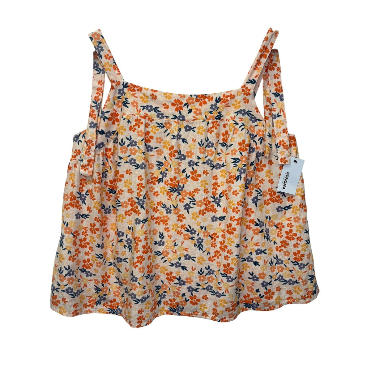 Sonoma Floral Tie-Strap Tank Top Peach Multi XL