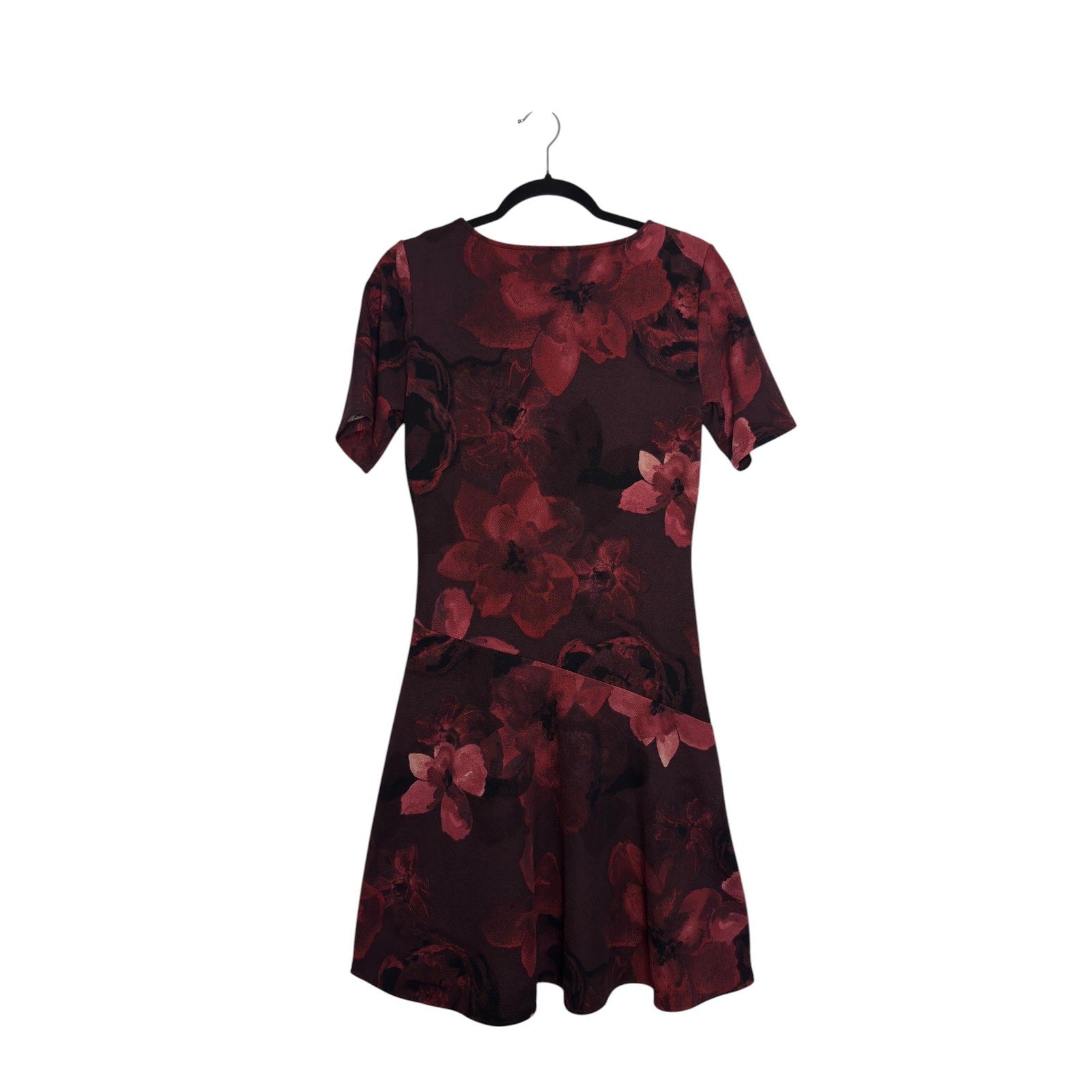Signature Collection Floral Print Fit & Flare Dress Burgundy S