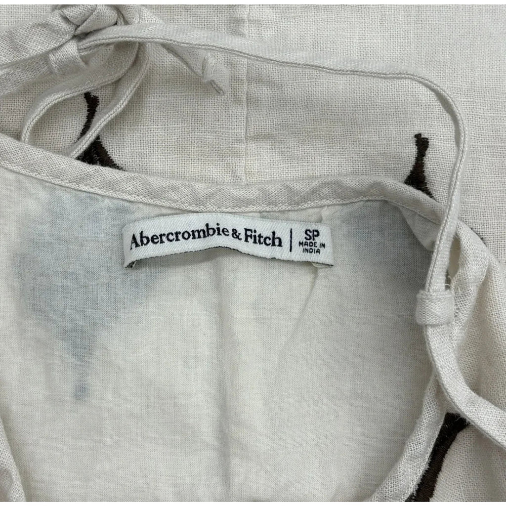 Abercrombie & Fitch Embroidered Floral Linen Mini Dress White and brown