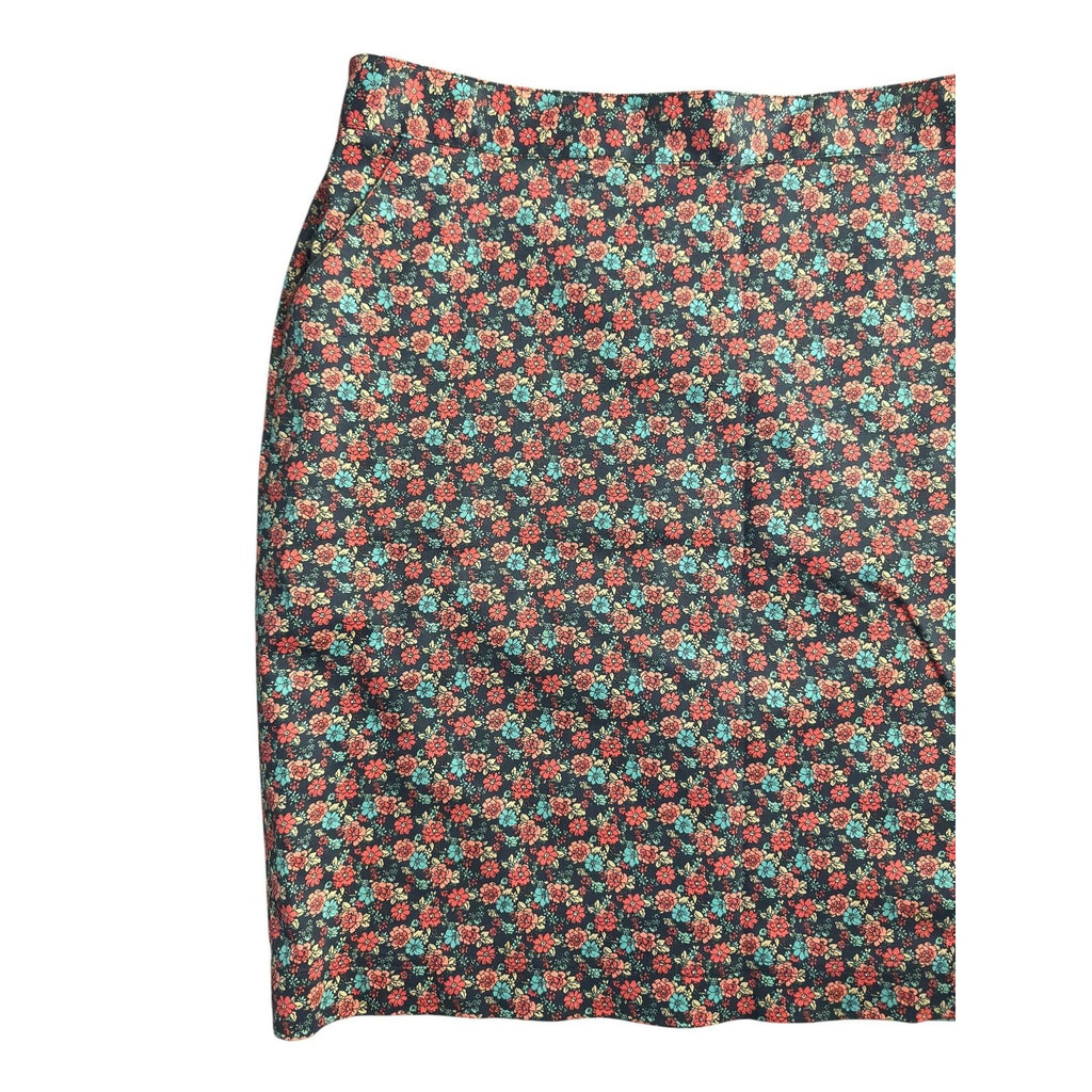 Ditsy Floral Pencil Skirt Navy Coral Teal Print Brooks Brothers Black