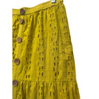 Mustard Yellow Eyelet Tiered Midi Skirt Boho