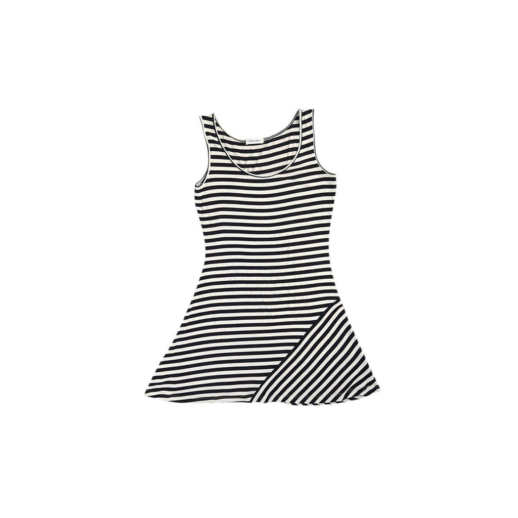 Calvin Klein Black & White Stripe Sleeveless Skater Dress