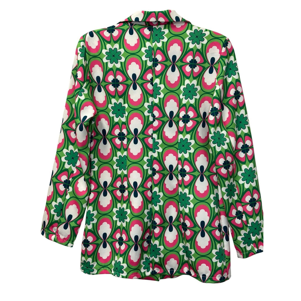 Closet Boutique Retro Floral Print Single-Button Blazer Green