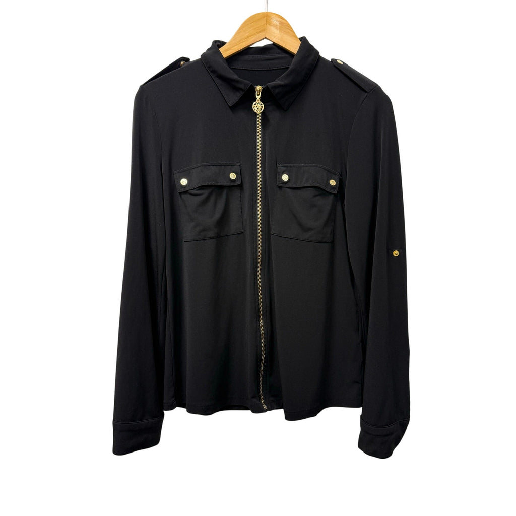 Ann Kline zippered woman's top in black with gold buttons