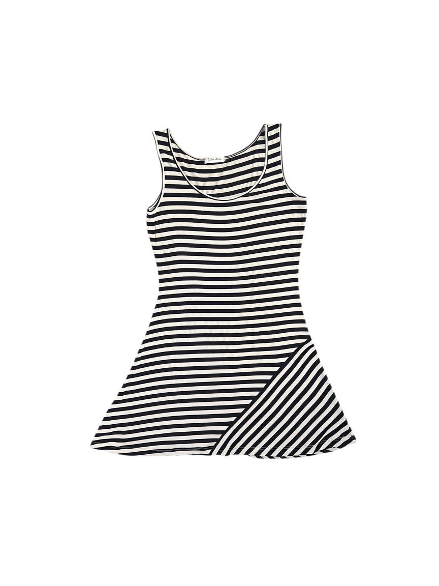 Calvin Klein Black & White Stripe Sleeveless Skater Dress