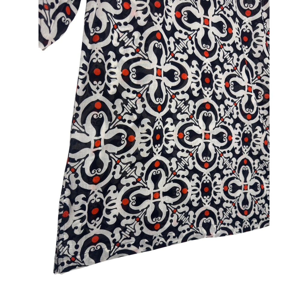 Talbots Medallion Print Long Sleeve Tunic Top Navy