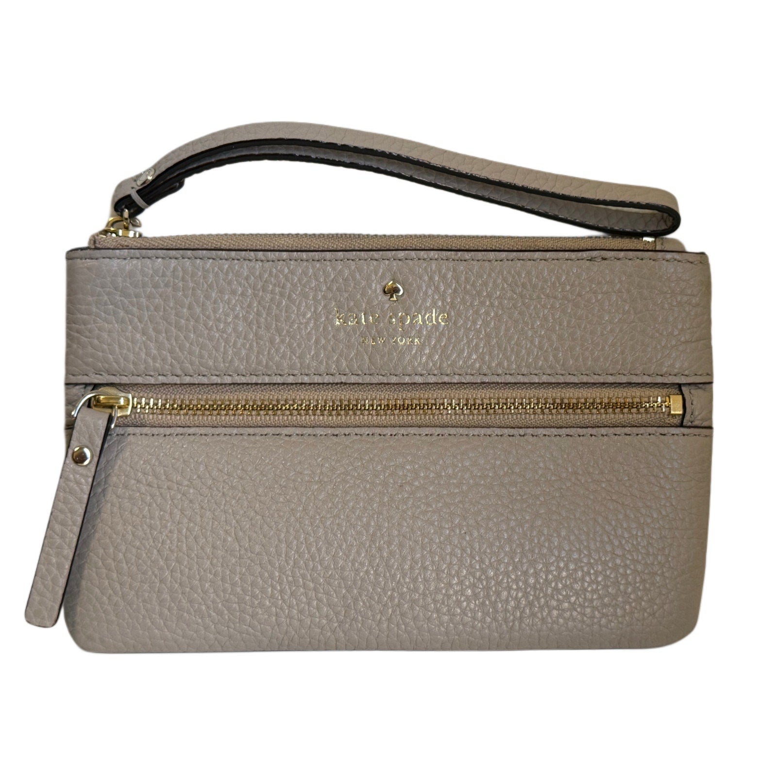Kate Spade New York Pebbled Leather Wristlet Clutch Taupe Beige Zip Pouch