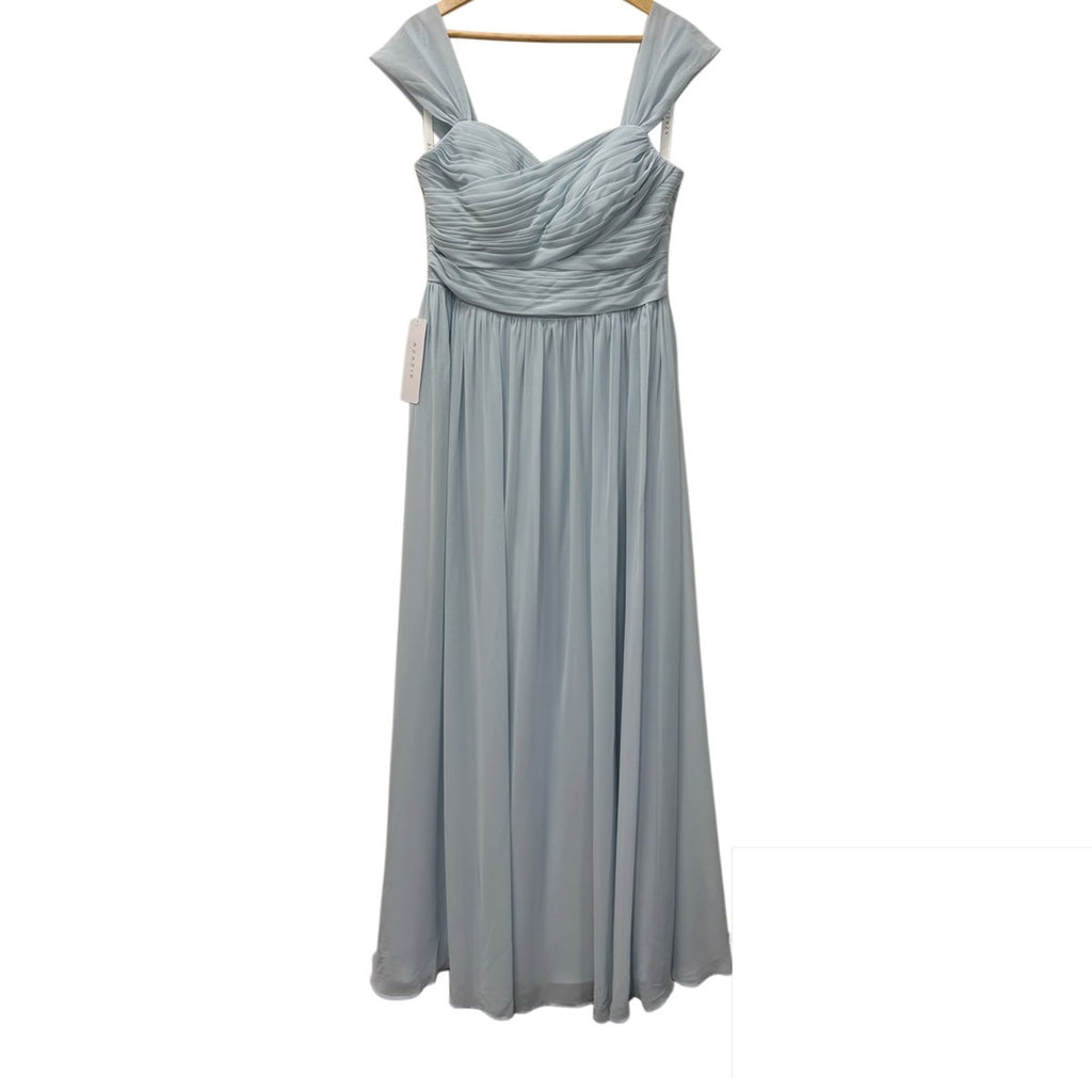 Azazie Chiffon Ruched Bodice Cap Sleeve Bridesmaid Gown Light Blue Size 12