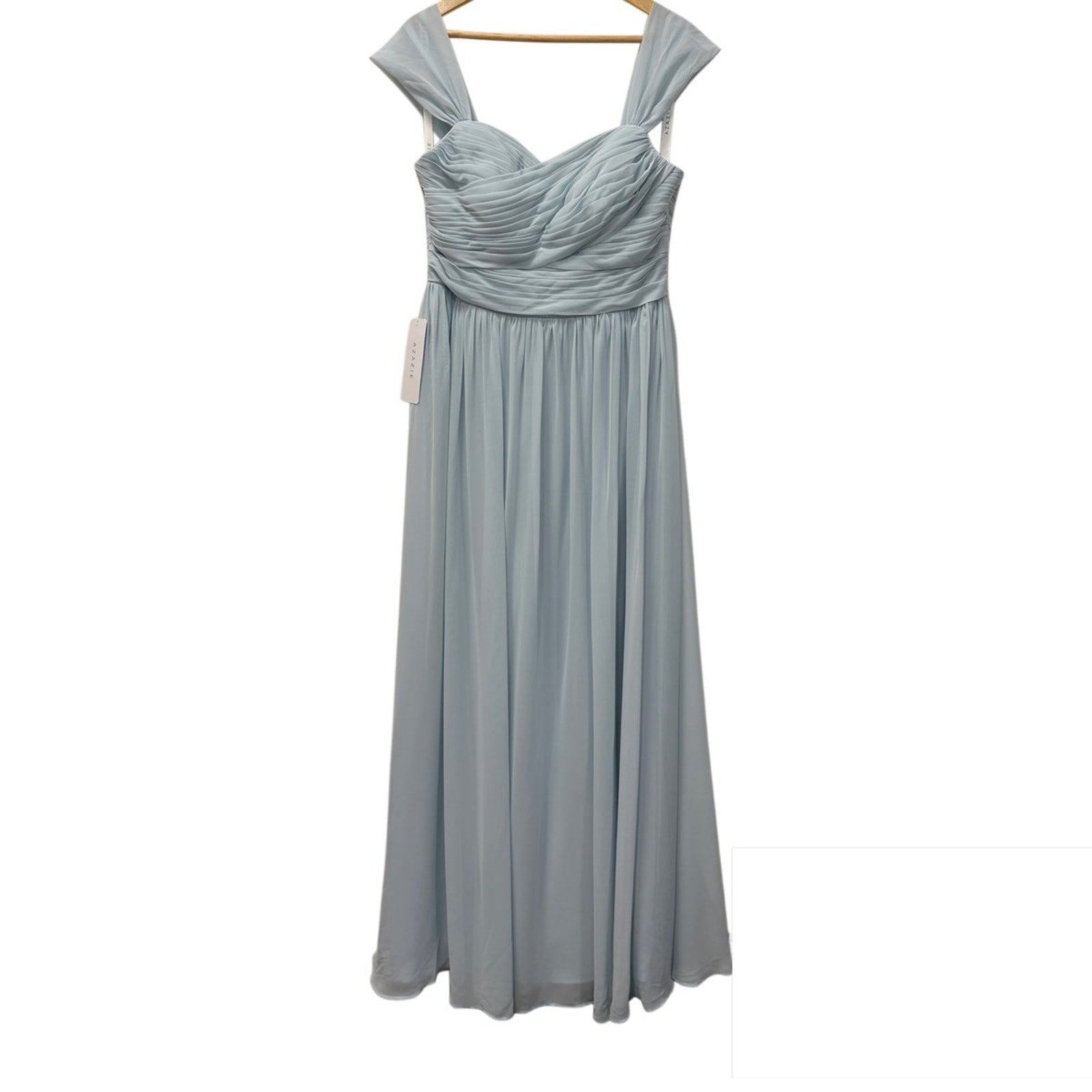 Azazie Chiffon Ruched Bodice Cap Sleeve Bridesmaid Gown Light Blue Size 12