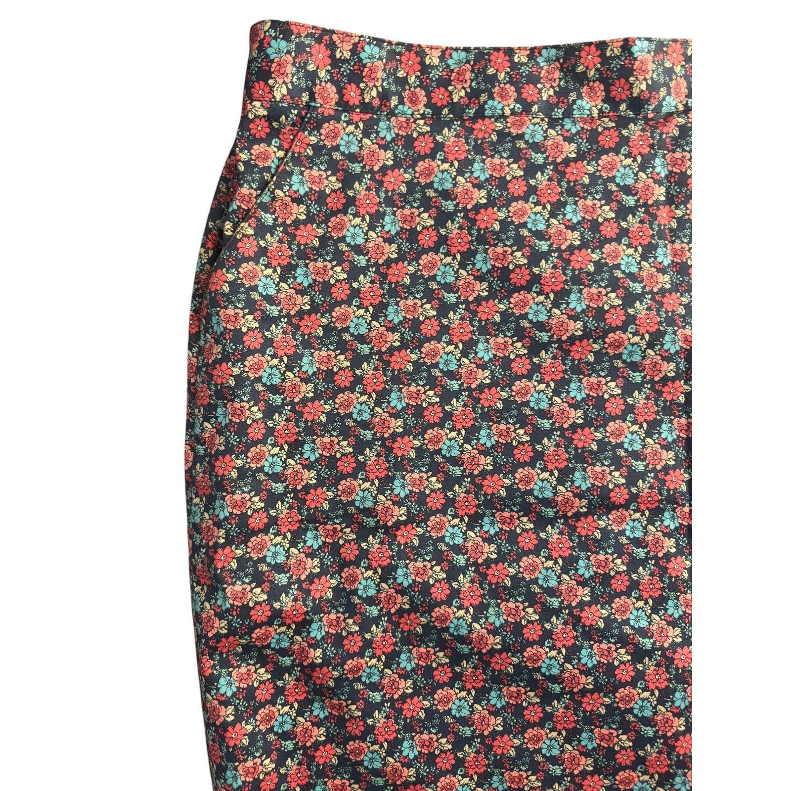Ditsy Floral Pencil Skirt Navy Coral Teal Print Brooks Brothers Black