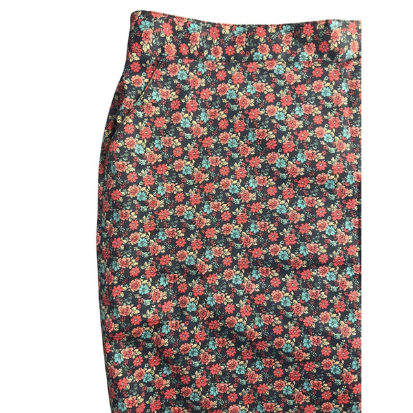 Ditsy Floral Pencil Skirt Navy Coral Teal Print Brooks Brothers Black