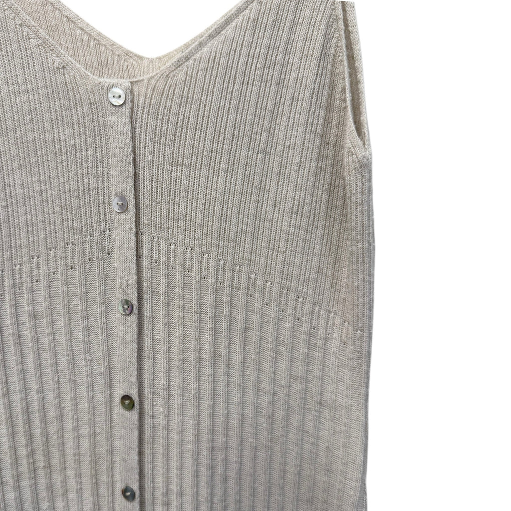 Mango Linen Blend Ribbed Knit Maxi Dress Beige Sleeveless Button Front XS