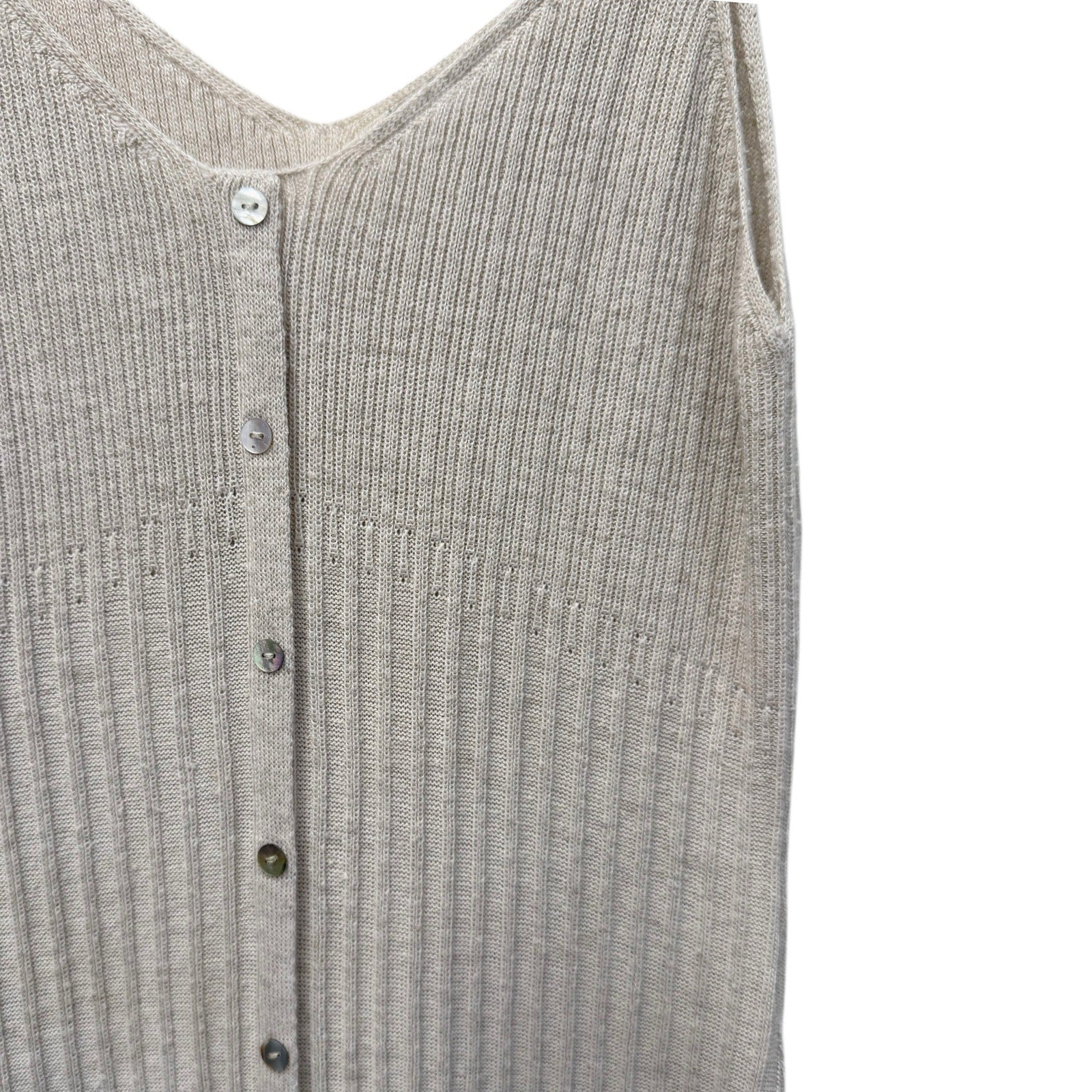 Mango Linen Blend Ribbed Knit Maxi Dress Beige Sleeveless Button Front XS