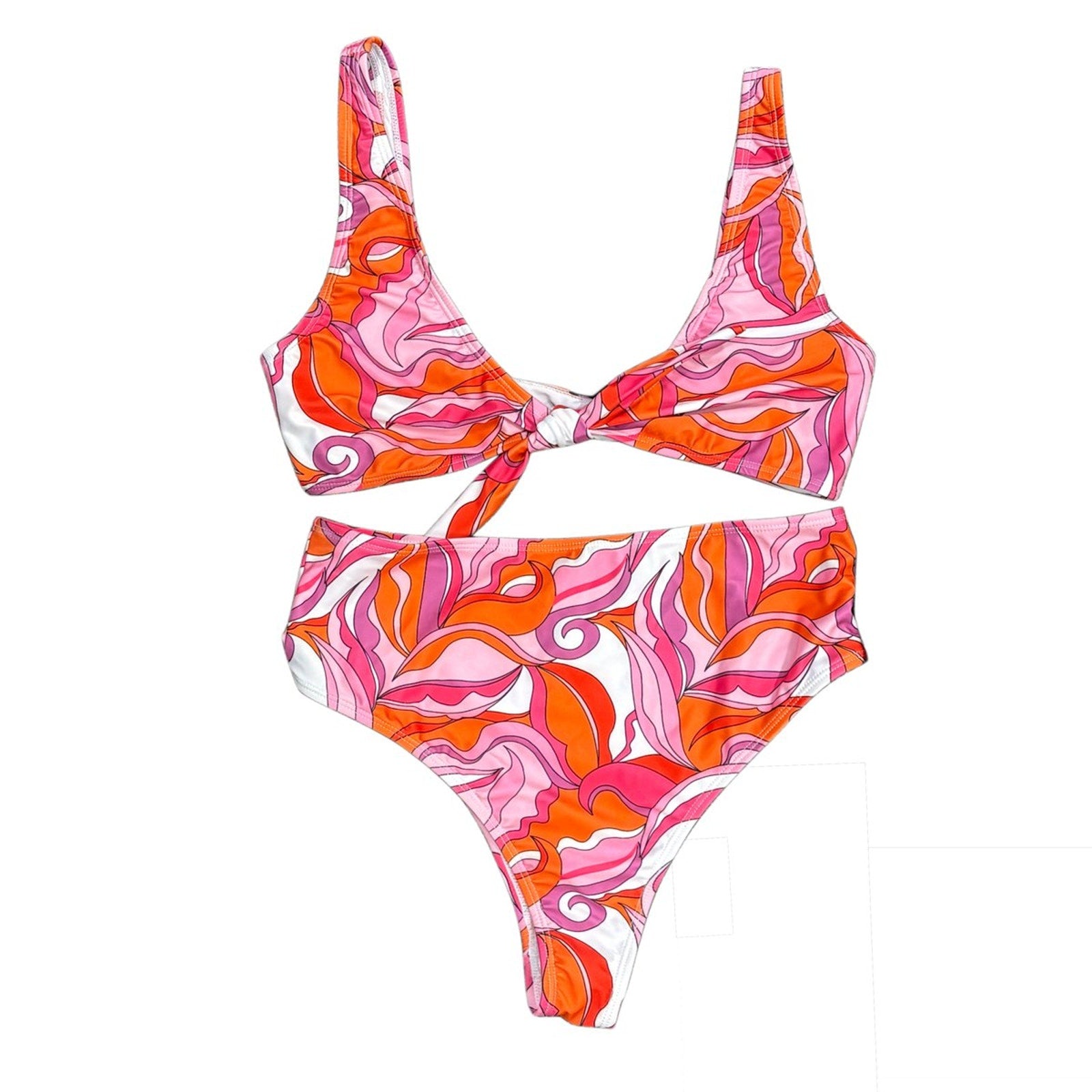 Boohoo Pink Abstract Knot Front High Leg Bikini Set