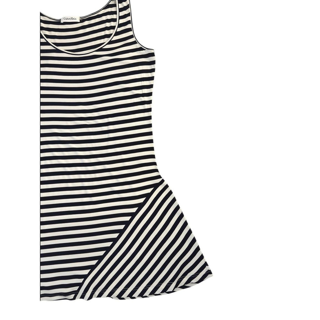 Calvin Klein Black & White Stripe Sleeveless Skater Dress