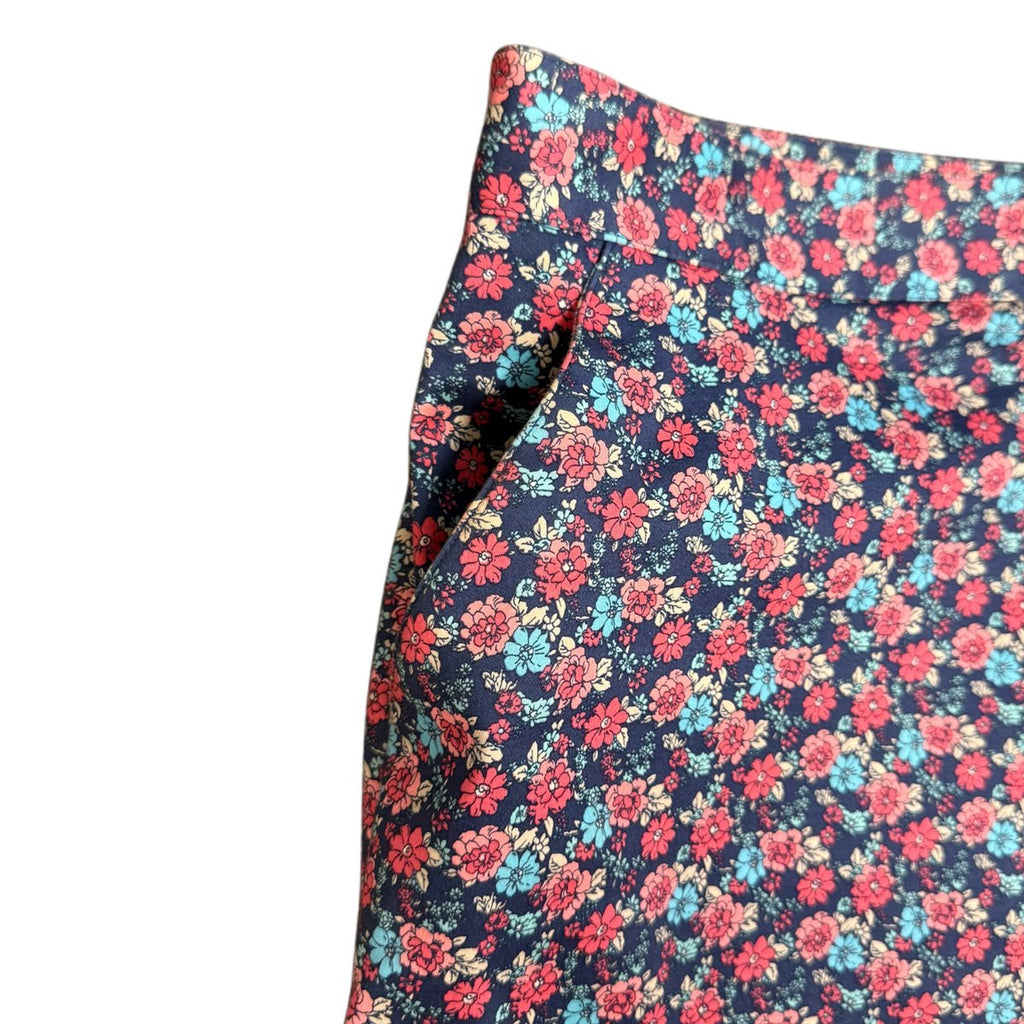 346 Brooks Brothers Floral Print Cotton Pencil Skirt Navy