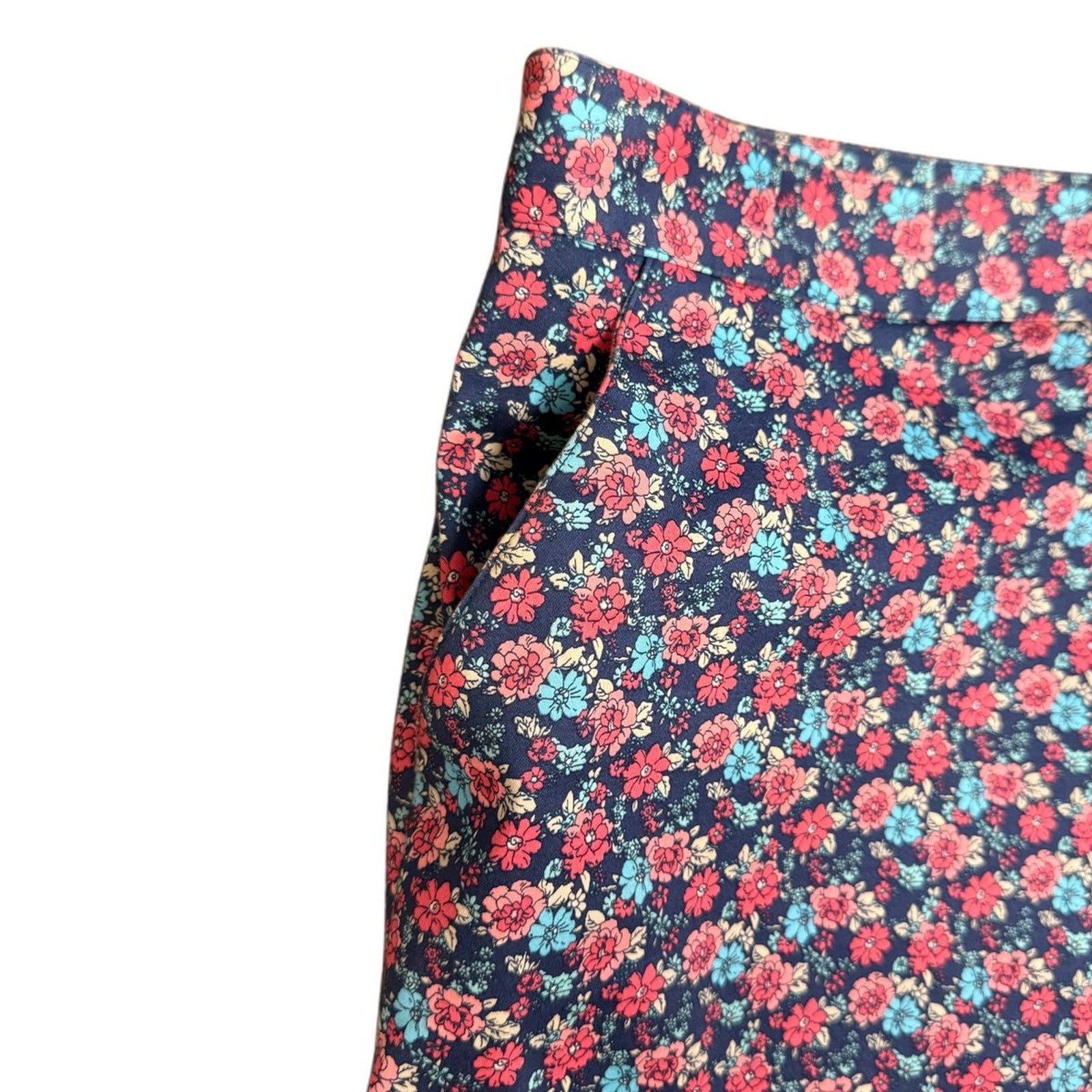 346 Brooks Brothers Floral Print Cotton Pencil Skirt Navy
